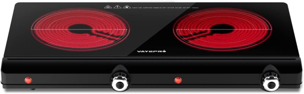 Infrared Double Burner Electric Cooktop – 1800W Portable Countertop Stove, Fast Heat-Up Hot Plate, Dual Burner Electric Stove for Dorm, Home, Office & Travel, Works with All Cookware 51gk2wok9ll. ac sl1500