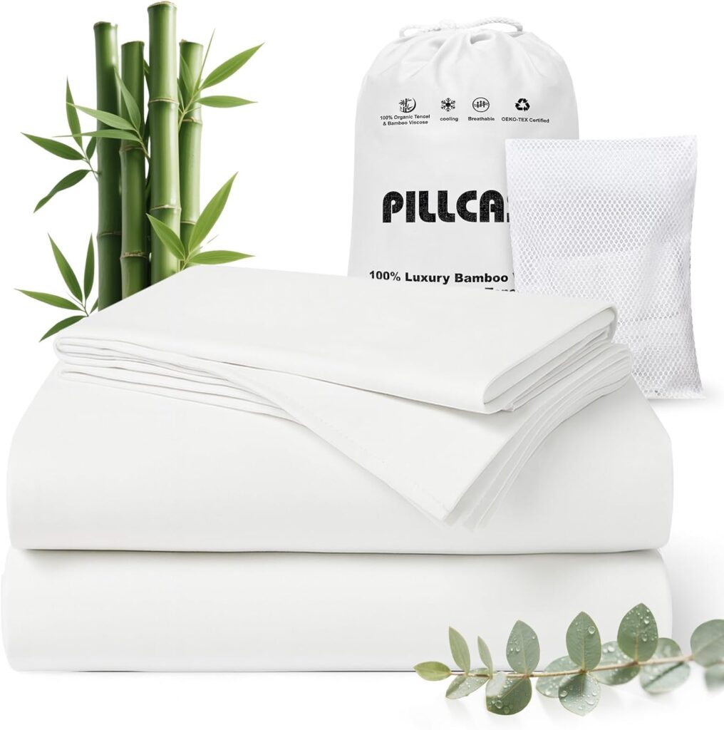 Luxury Organic Tencel & Viscose from Bamboo Cooling Sheet Set β Silky Soft Lyocell Bed Sheets with Deep Pockets, Hypoallergenic & Breathable Bedding Set with Pillowcases (White, King) 61mi8zwd8gl. ac sl1500