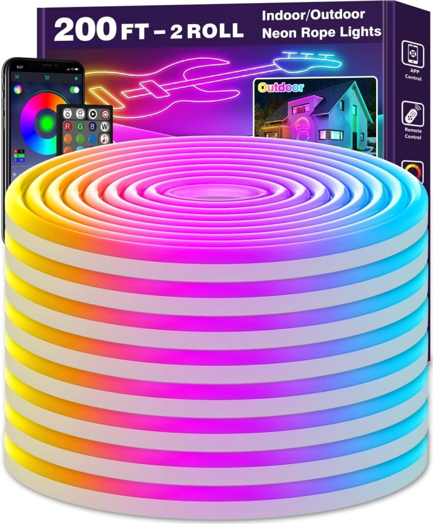 200FT Smart Neon Rope Lights β Flexible RGB LED Strip Lights with APP & Remote Control, Music Sync, 16 Million Colors, IP65 Waterproof Outdoor Neon Light for Bedroom, Gaming, Patio & Party Decor 710tc3apebl. ac sl1346
