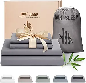 TWK Luxury Bamboo Sheet Set – 100% Viscose from Bamboo, Silky Soft Cooling Bed Sheets for Hot Sleepers, Breathable & Hypoallergenic 4-Piece Bedding Set with Pillowcases (Gray, King) 71gw0wpunul. ac sy300 sx300 ql70 fmwebp