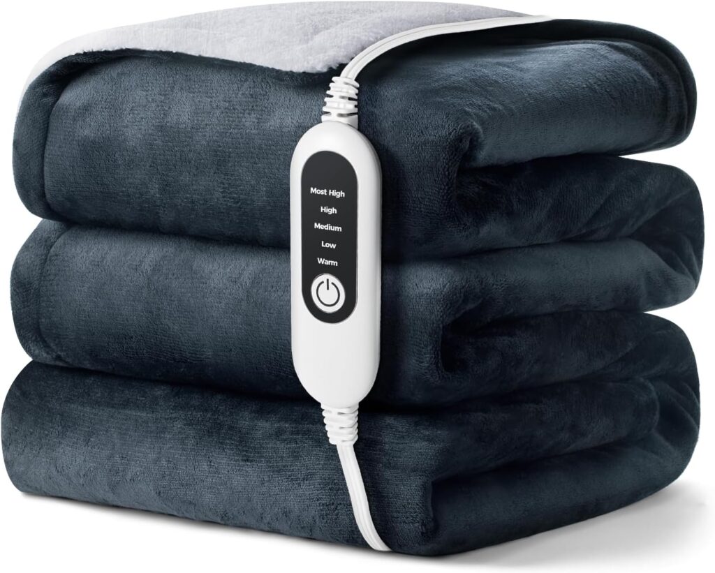 Electric Heated Blanket Throw – Fast Heating Flannel Blanket with 5 Heat Levels & 4H Auto-Off, Double-Sided Soft Silky Throw, ETL Certified, Machine Washable, Cozy Blanket for Home & Office 71rdrfeh3bl. ac sl1500