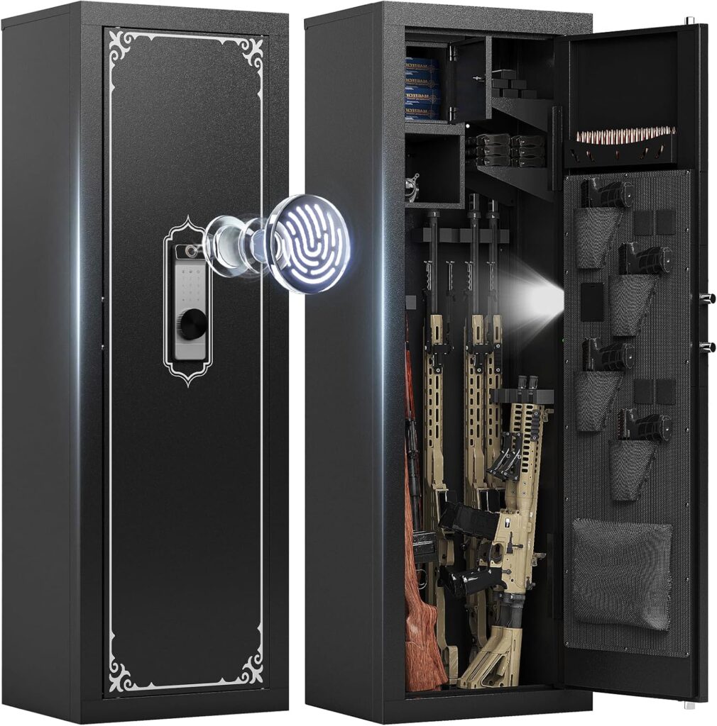 KAER Biometric Rifle Gun Safe, Large 10-14 Gun Storage Cabinet with Fingerprint Access, Adjustable Shelves, Silent Mode & Anti-Theft Alarm, Secure Firearm Safe for Home 81hb2kezp l. ac sl1500