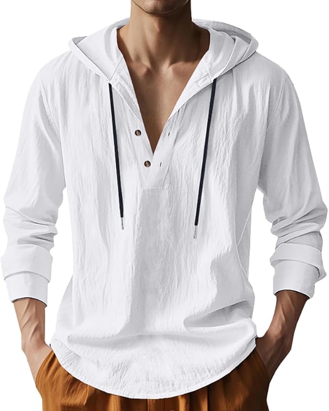 Men’s Cotton Linen Hoodie Shirt – Long Sleeve Button-Down Casual Beachwear Top, Lightweight Hawaiian Style Yoga Sweatshirt 51piiajoqvl. ac sx679