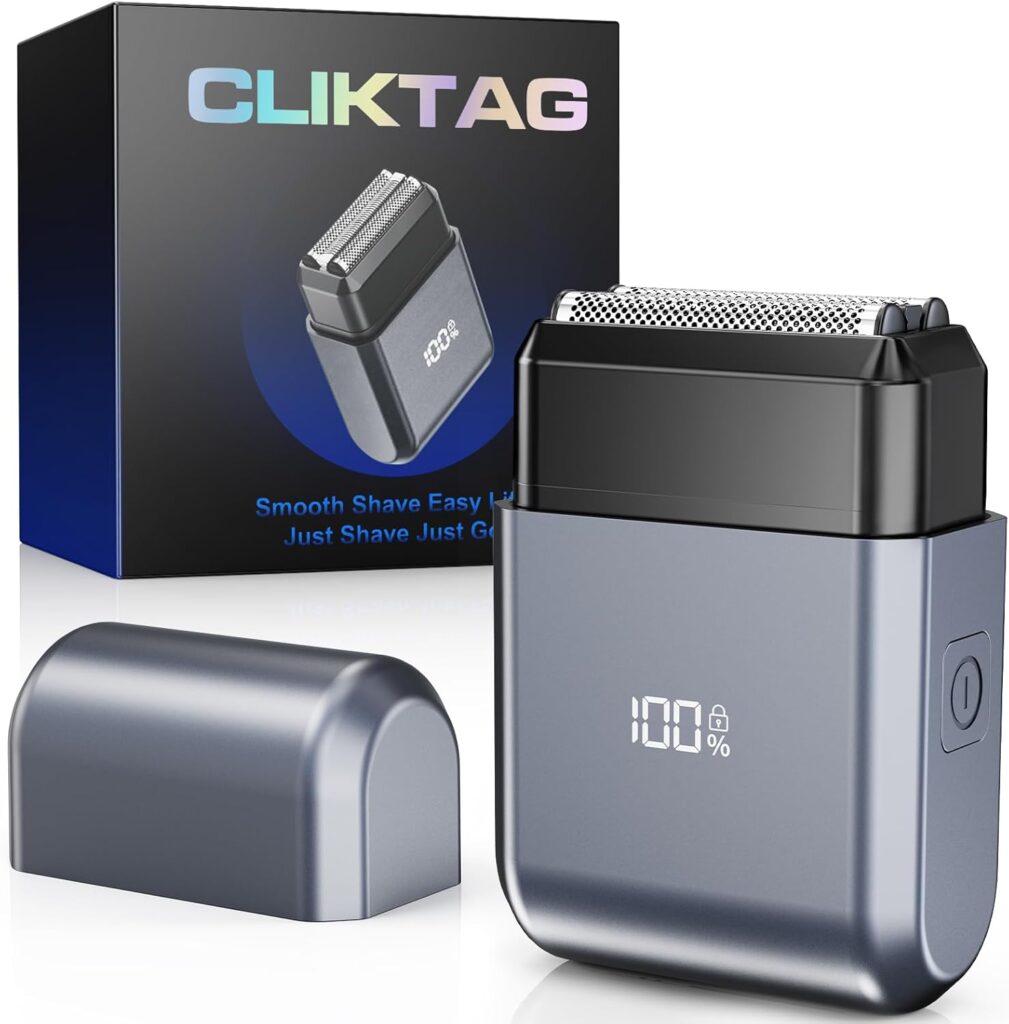 CLIKTAG Mini Electric Foil Shaver for Men – Portable Travel Electric Razor, 3 Floating Blades, IPX7 Waterproof, USB-C Rechargeable, LED Display, Wet/Dry Facial Shaver for Home & Travel 61zov+4ifml. ac sl1500
