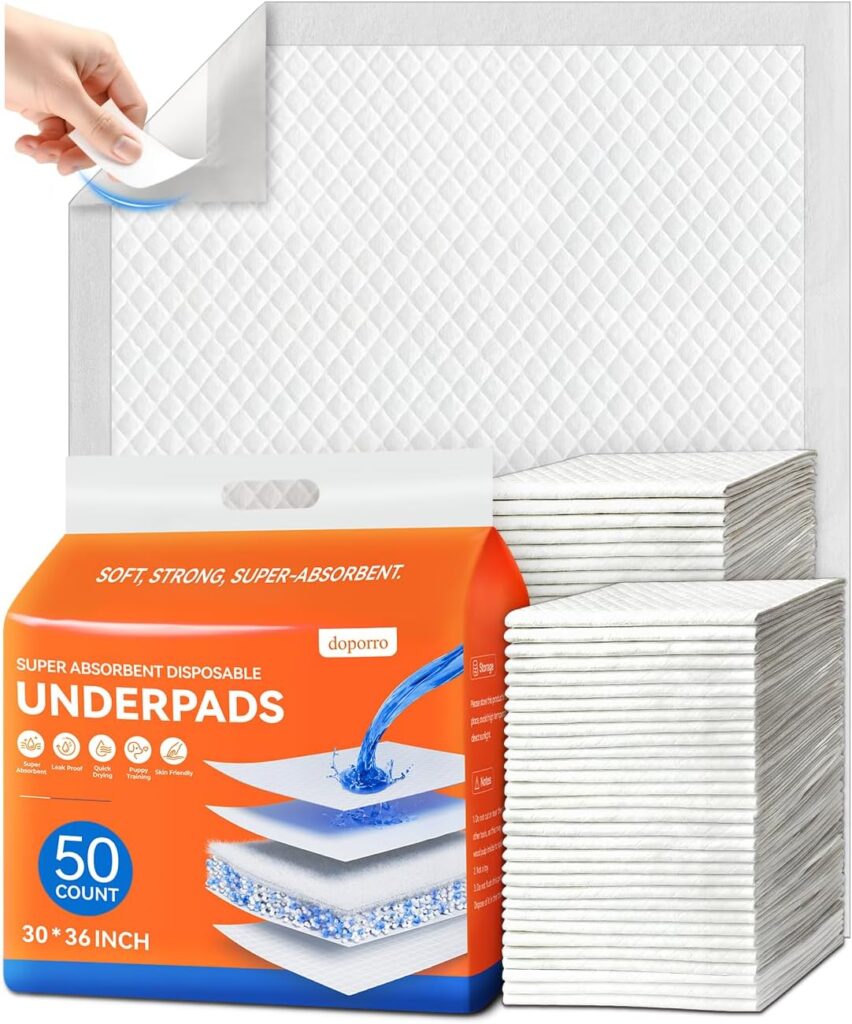 Super Absorbent Underpads for Adults – 50 Count 30" x 36" Disposable Incontinence Bed Pads, Leak-Proof Quick-Dry Pee Pads with Adhesive Strips for Adults, Babies, Dogs & Pets 71e6rsa7ucl. ac sl1500