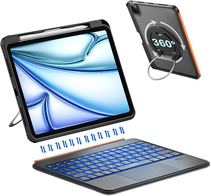 iPad A16/Air 11" (M3/M2, 2025/2024) & 10th Gen Case with Keyboard – Magnetic Detachable Backlit Keyboard with Trackpad, 360° Rotating Stand, Slim Protective Cover with Pencil Holder, for Air 5/4 & Pro 11" 71ufwy0wcvl. ac sx679