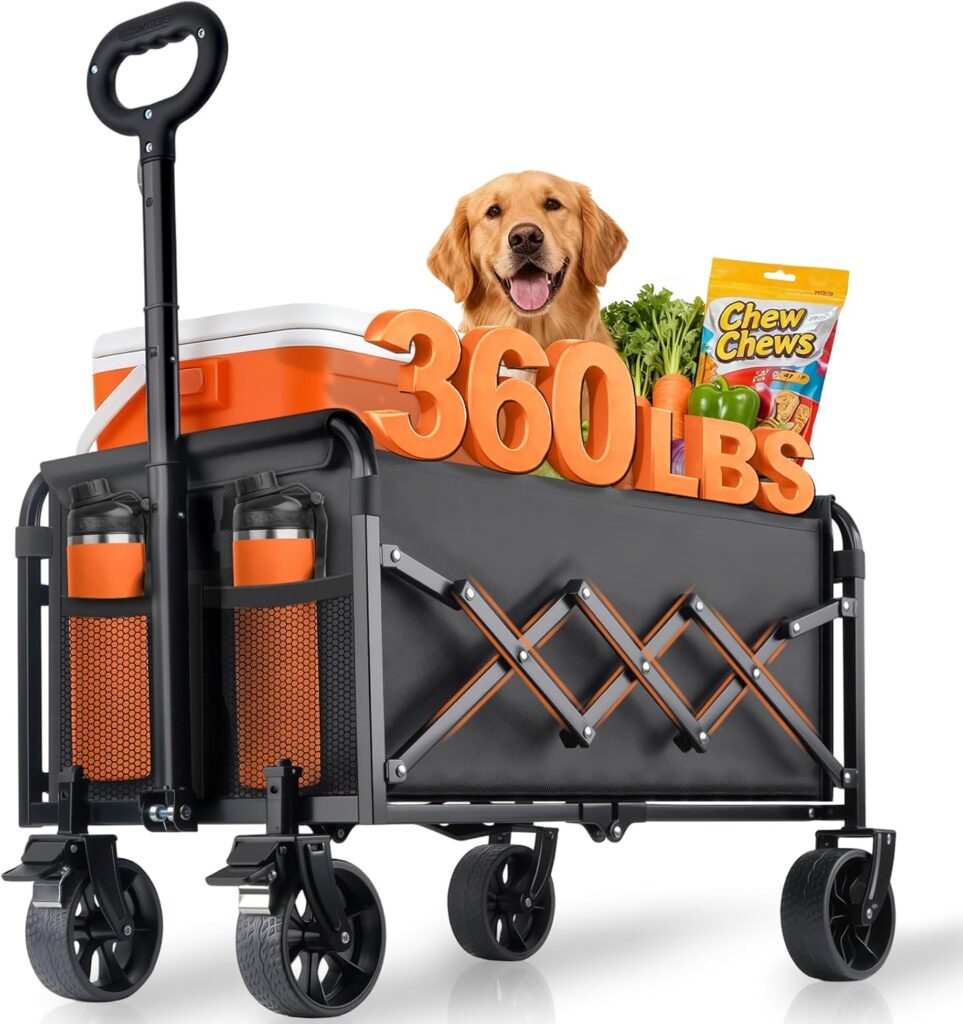 Collapsible Flexible Lightweight Wagon Cart โ Folding Portable Utility Wagon with 360ยฐ Swivel Wheels & Brakes, Cup Holders, Compact Fold Design for Camping, Shopping, Sports & Garden Use 71lprkj akl. ac sl1500