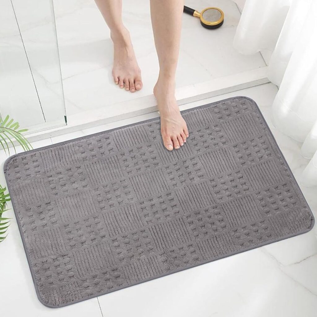 Bath Mats 24x17 Non-Slip Absorbent Bathroom Rug – Quick Dry Machine Washable Shower Mat with Rubber Backing, Soft Waffle Floor Carpet for Bathroom Decor, Grey 81 mwt0l5cl. ac sl1500