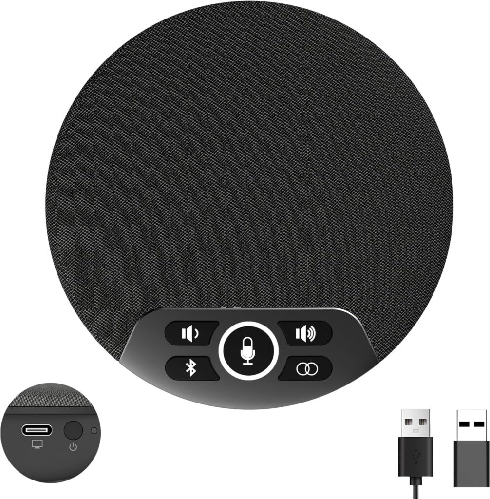 Conference Speaker & Microphone – Wireless Speakerphone with 4 AI Mics, 360° Voice Pickup, Noise Cancelling, Bluetooth 32.8ft for Large Meetings 8196pckvmvl. ac sl1500