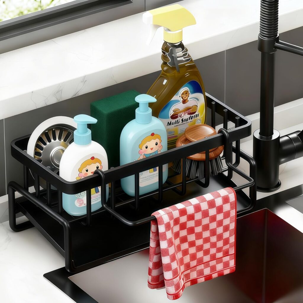 Kitchen Sponge Holder Sink Caddy Organizer – Countertop Soap Dispenser & Storage Rack for Kitchen Sink (Black) 81z6odojibl. ac sl1500
