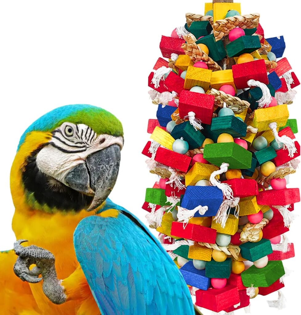 Extra Large Bird Toys for Macaws, Cockatoos & Amazons – Natural Wood Parrot Chewing & Foraging Toy, Heavy-Duty Bird Cage Activity Center for Large Parrots 81ik+bgq7bl. ac sl1500