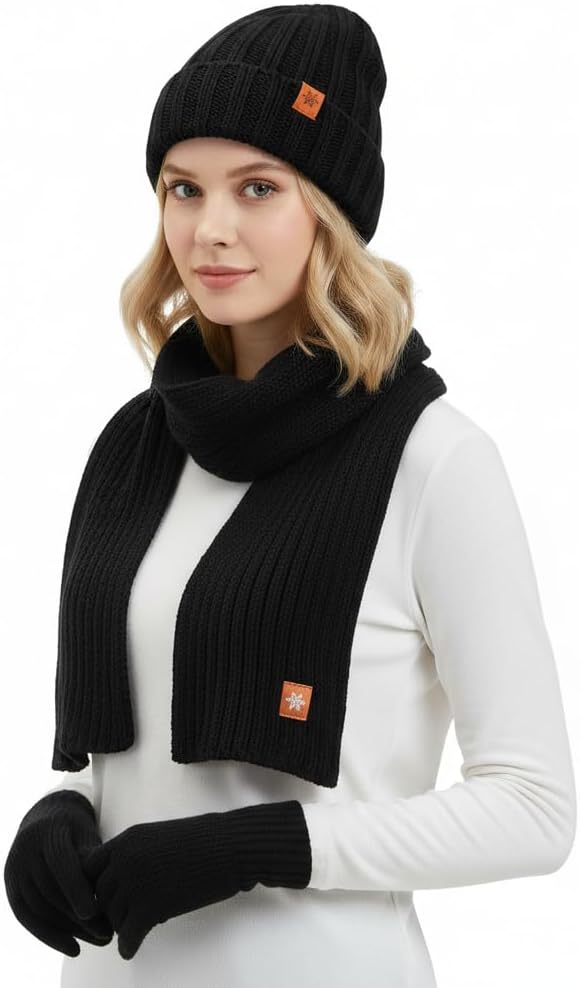 Winter Knit Beanie Hat, Scarf & Touchscreen Gloves Set – Warm Fleece Lined Cold Weather Accessories for Men & Women 51ubk9+idcl. ac sx679
