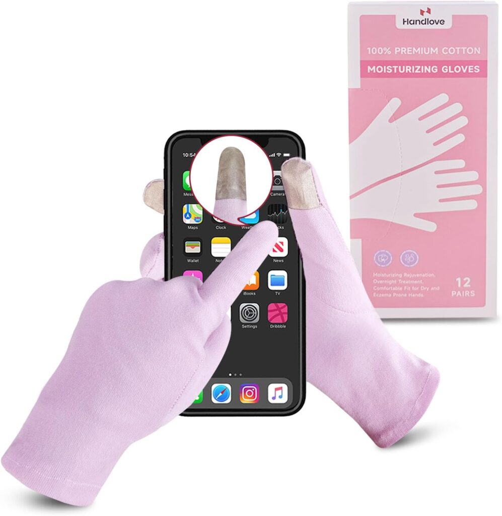 HandLove Premium 100% Cotton Moisturizing Gloves for Dry Hands & Eczema – Touchscreen Friendly Overnight Sleeping Gloves, Baby Pink, 12-Pair Pack 61mh0q6l3 l. ac sl1500