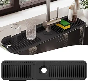 24 Inch Silicone Faucet Mat for Kitchen Sink Splash Guard – 2025 Upgraded Draining Sink Mat with Water Tray Behind Faucet, Countertop Splash Protector, Quick-Dry Sink Guard (Black, 24" x 5.5") 716qcxpsmcl. ac sy300 sx300 ql70 fmwebp
