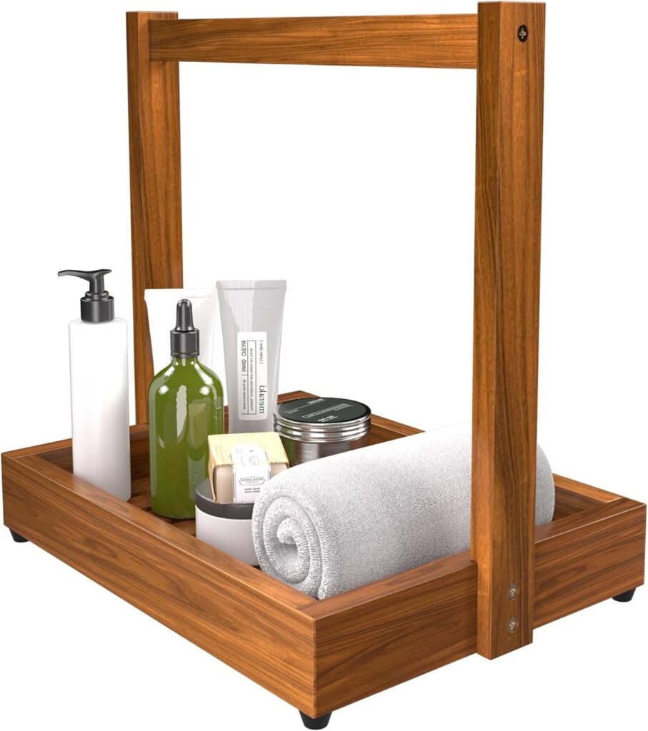 promitop Teak Organizer for Bathroom & Kitchen, Multi-Purpose Shower Caddy with Towel Holder, Toilet Paper Storage, Fruit Basket & Spice Rack, Non-Slip Base 71n3isrjn9l. ac sl1500
