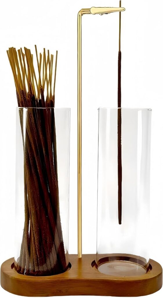 Moocervi Glass Incense Holder, 2-in-1 Incense Stick Burner with Storage, Upside-Down Hanging Incense Holder with Glass Ash Catcher for Meditation, Yoga, Spa & Home Décor (Brown) 71un rlpjil. ac sl1500