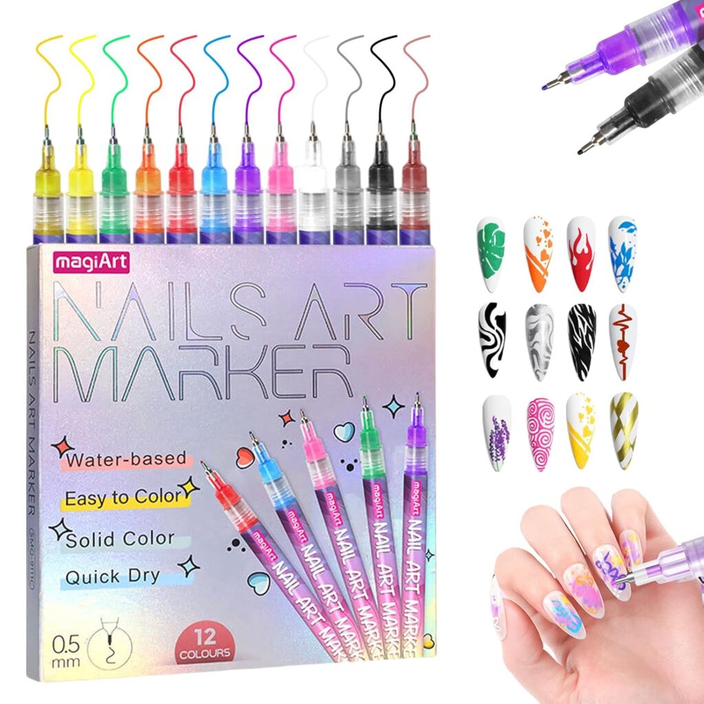 12 Colors Nail Art Pens Set – Fine Tip Quick-Dry Nail Polish Pens, Acrylic Dotting & Drawing Pens for 3D Nail Art, DIY Manicure Painting Tools 71xw98n3sxl. sl1500