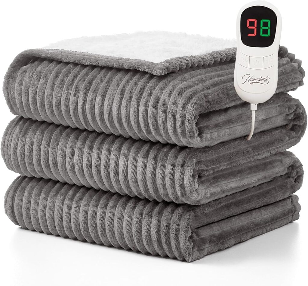 Homemate Heated Blanket Electric Throw 50" x 60", Soft Flannel Sherpa Heating Blanket with 10 Heat Levels, 1–8H Auto-Off, Over-Heat Protection, ETL Certified Electric Throw 81m+ukdukvl. ac sl1500