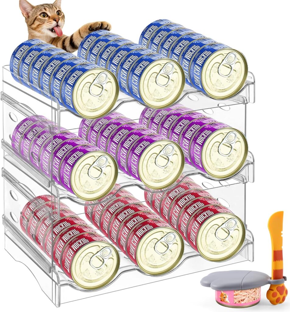 Cat Food Can Organizer – 3-Layer Clear Acrylic Cat Food Storage Rack Holds 54 Cans, Heavy-Duty Mold-Resistant Pantry Organizer with Pet Can Spoon & Silicone Can Cover 9123esiutjl. ac sl1500