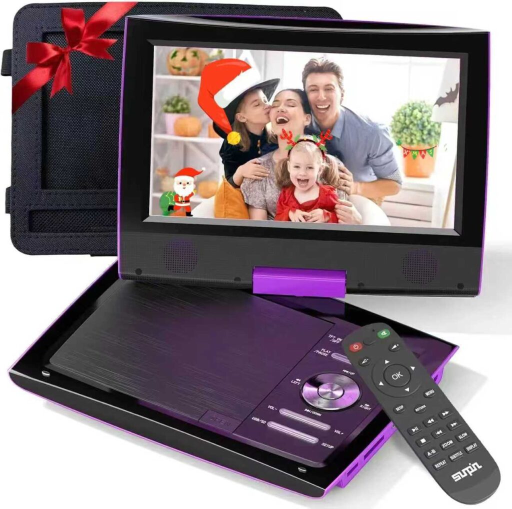 SUNPIN 11.5" Portable DVD Player for Car & Kids, 9.5" Swivel Brightness-Enhanced Screen with Headrest Mount, Car Charger, Upgraded Remote Control, 5-Hour Battery & Dual Earphone Jacks (Purple) dhlu0n
