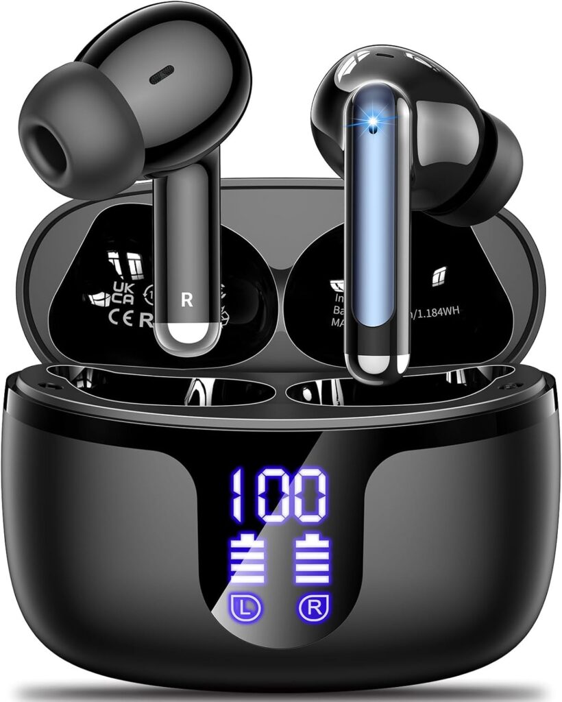 Wireless Earbuds Bluetooth 5.4 – HiFi Stereo In-Ear Headphones with 4 ENC Noise-Cancelling Mics, 42H Playback, IPX7 Waterproof, LED Battery Display for Running, Fitness & Office (Black) 714vd9akfql. ac sl1500