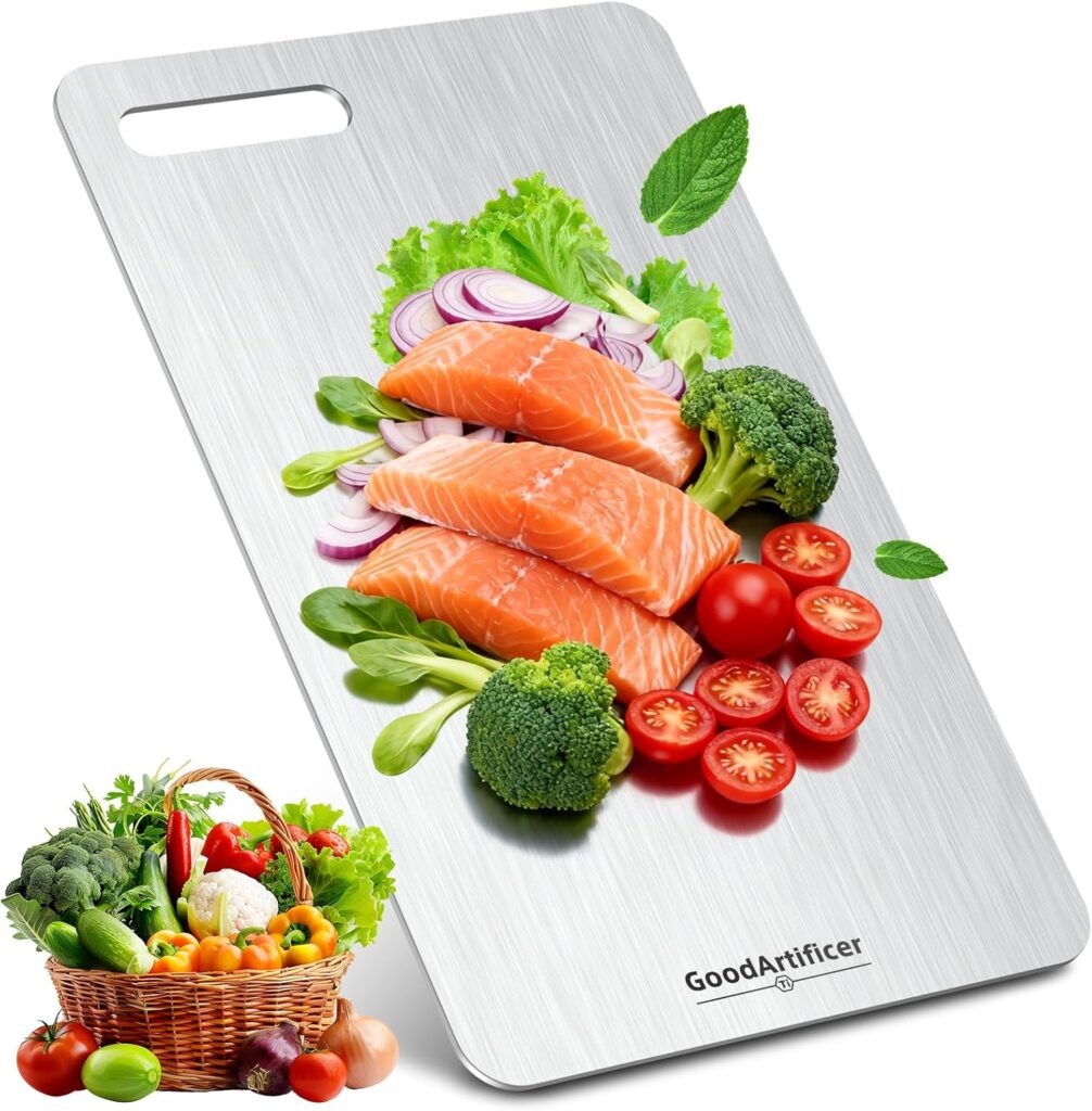 Titanium Cutting Board – 100% Pure Titanium Double-Sided Kitchen Cutting Board, Non-Toxic & Dishwasher Safe, Ideal for Meat, Fruit & Vegetable Prep with Handle, 16" × 10" 71auj2jlxll. ac sl1500
