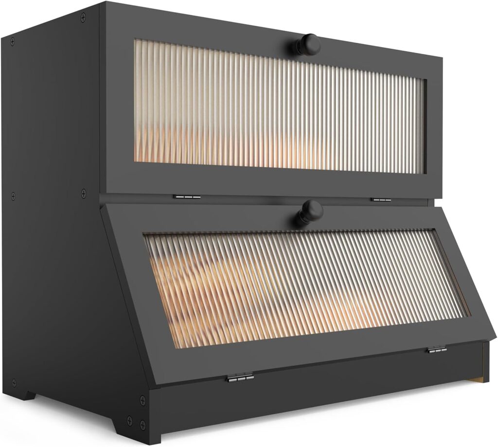 Bread Box for Kitchen Countertop – Bamboo Bread Storage Container, 2-Layer Large Breadbox for Homemade Bread, Bread Keeper Holder (Black) 71dvgdaw+6l. ac sl1500