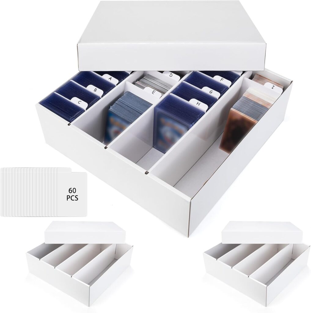 Trading Card Storage Box 3-Pack – 4 Row 3200 Count Card Organizer with Dividers, White Corrugated Cardboard Box for Sports Cards, MTG, TCG & Top Loaders 61o0ghvqhel. ac sl1500