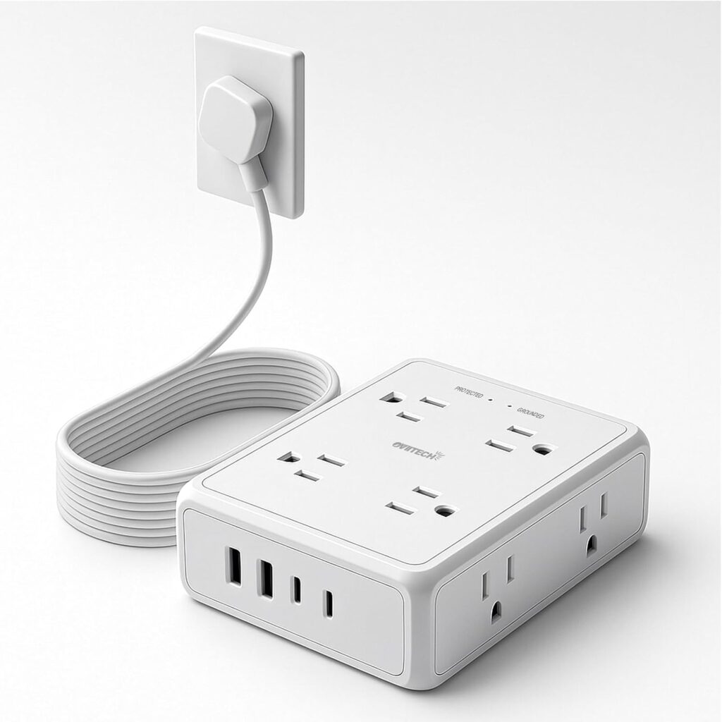Surge Protector Power Strip with 6ft Flat Extension Cord – 8 Outlets & 4 USB Ports, 1350 Joules Protection for Home & Office (White) 61uyewt 1dl. ac sl1500