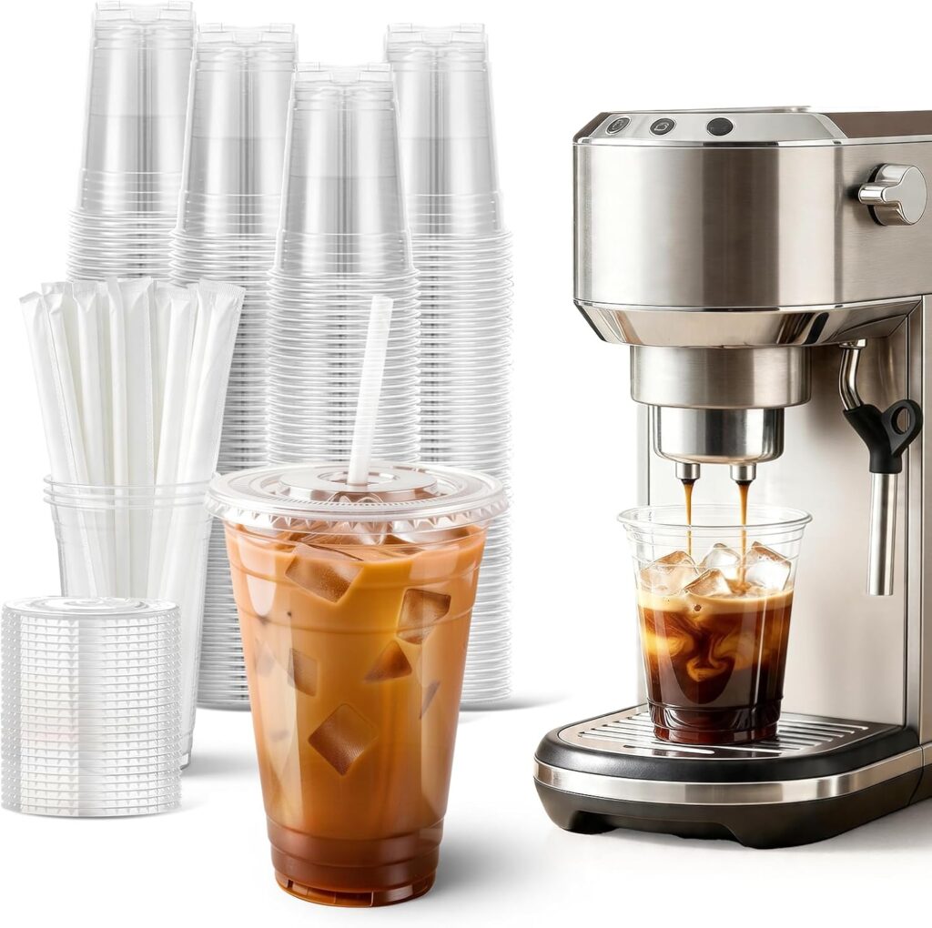 100-Pack 16 oz Disposable Plastic Cups with Lids & Straws – BPA-Free Clear Drink Cups for Iced Coffee, Milkshakes, Juice & Parties 71qthycf+zl. ac sl1500