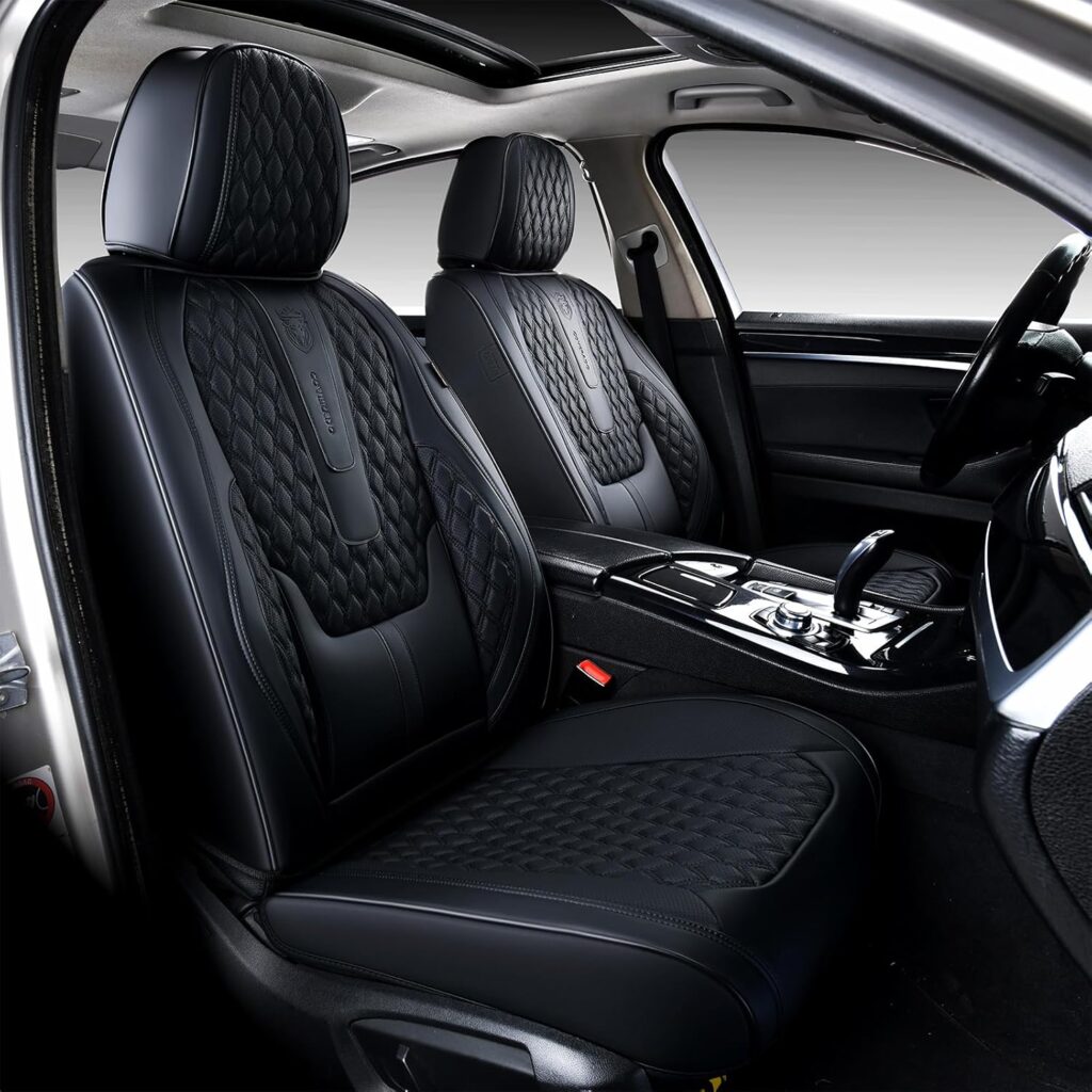Coverado Front Seat Covers – Nappa Leather Waterproof Car Seat Covers with Lumbar Support, Universal Fit for Cars, SUVs & Trucks (Front Seats, Black) 71yw 9omvyl. ac sl1500