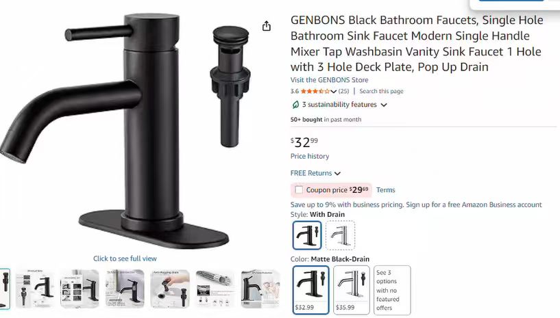 GENBONS Black Bathroom Faucet – Single Hole Single Handle Sink Faucet with Deck Plate & Pop-Up Drain, Modern Matte Black Vanity Mixer Tap img 20260430 wa0000
