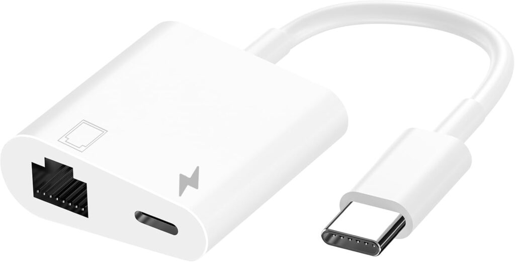 MFi Certified 2-in-1 USB-C to RJ45 Ethernet Adapter with 60W PD Charging – LAN Network Adapter for iPhone 16/15, Tablets, Laptops & USB-C Devices 51+plurtnzl. ac sl1500