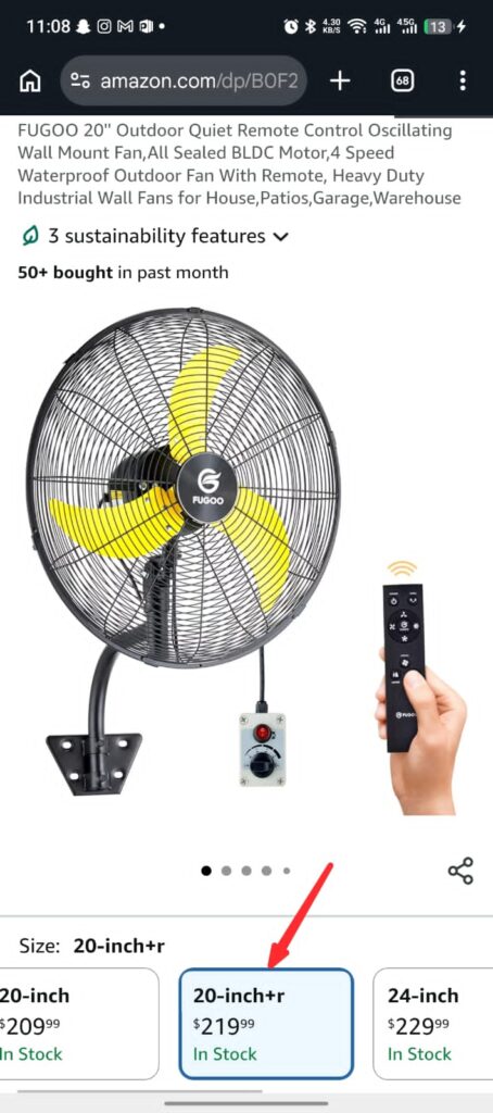 FUGOO 20" Outdoor Wall Mount Fan – Quiet Oscillating Fan with Remote, Waterproof BLDC Motor, 4-Speed Heavy Duty Fan for Patio, Garage & Warehouse img 20260506 wa0005