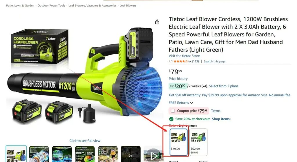 Tietoc Cordless Leaf Blower – 1200W Brushless Electric Blower with 2×4.0Ah Batteries, 6-Speed Powerful Lawn & Garden Blower (Green) img 20260506 wa0006